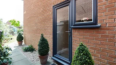 Fully glazed Grey UPVC back door clear glass